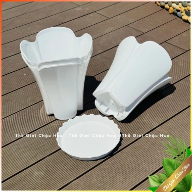 Chậu nhựa dáng cao giá sứ - Trồng cây kiểng, hoa trang trí văn phòng, giảm giá 35k 7