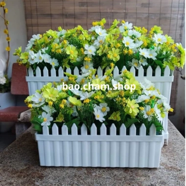 Chậu nhựa trắng đẹp bền, hàng rào tre - Trồng cây hoa đẹp, chỉ 13.000₫ 3