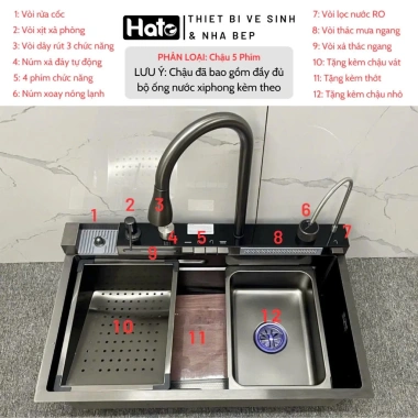 Chậu Rửa Bát 1 Hố Inox 304 HATO Thông Minh, Phụ Kiện Đầy Đủ, Chống Gỉ, Dễ Lắp Đặt