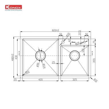 Chậu rửa bát 2 hố Konox KN8.248DO – Chống trầy, chống bám dầu, giá ưu đãi 7,650,000 VND