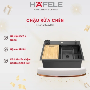 Chậu rửa bát Hafele HS25-SSN1S-8.052: Thép không gỉ, thiết kế sang trọng, tiết kiệm không gian, giá 10,34 triệu