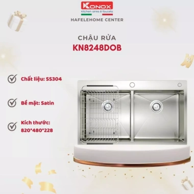 Chậu Rửa Bát Konox KN8.248DOB Inox 304 - Chống Xước, Thoát Nhanh, Giá 7.86 Triệu