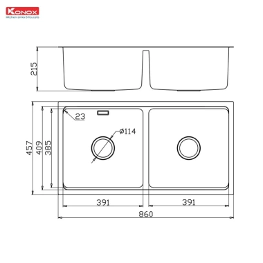 Chậu rửa bát Konox KN8.646DU – Thiết kế hiện đại, vệ sinh dễ dàng, 8,650,000₫ 3