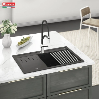 Chậu rửa bát Konox Terra 860S Granite - Bền màu, chính hãng, ưu đãi đặc biệt 4