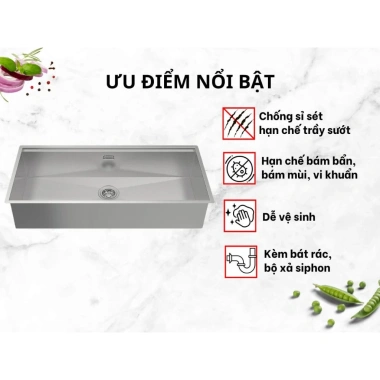 Chậu rửa chén Hafele Inox 1 hố HS24-SSN1S-7.644 - Bảo hành 3 năm, tặng rây kim loại