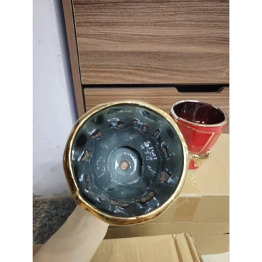 Chậu sứ hình cúp hoa 2 màu đỏ-xám, men bóng trơn, ĐK 12cm, cao 13cm - Giá ưu đãi 90.000 VND