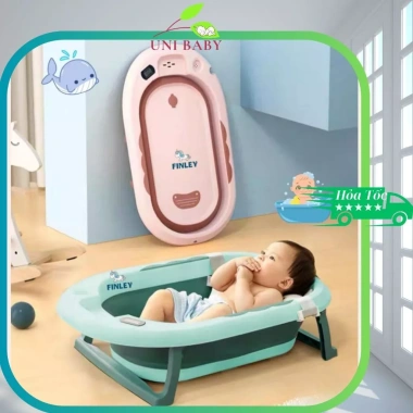 Chậu tắm gấp gọn FinleyKori Cá Voi cho bé - kèm phao tắm, nhiệt kế đo nước Uni Baby FL133