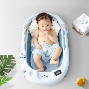 Chậu tắm gấp gọn FinleyKori Cá Voi cho bé - kèm phao tắm, nhiệt kế đo nước Uni Baby FL133