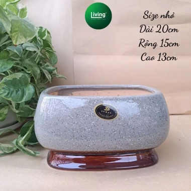 Chậu trồng cây chữ nhật bầu đá gỗ sứ tráng men cao cấp - Bonsai và cắm hoa : Livin Decor 186k 148k
