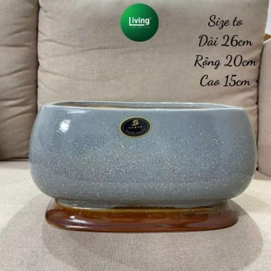 Chậu trồng cây chữ nhật bầu đá gỗ sứ tráng men cao cấp - Bonsai và cắm hoa : Livin Decor 186k 148k