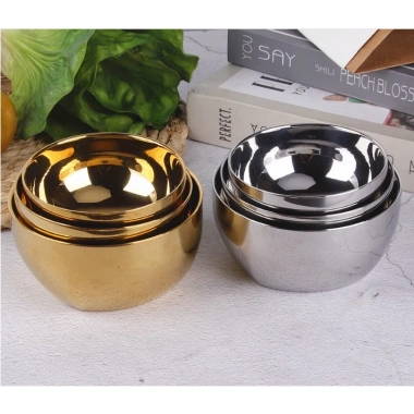 Chén inox 304 cách nhiệt 2 lớp Hàn Quốc trắng và vàng titan sáng bóng 300‑600ml