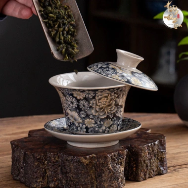 Chén Khải Nung Củi Men Tro Ấm - Họa Tiết Cổ Điển, Dụng Cụ Trà Đạo, Quà Tặng 104k