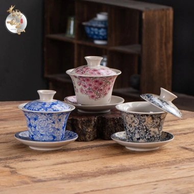Chén Khải Nung Củi Men Tro Ấm - Họa Tiết Cổ Điển, Dụng Cụ Trà Đạo, Quà Tặng 104k