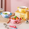 Chén Sứ Bát Sứ tay cầm 2 quai + Muỗng inox bọc nhựa Pooh Stitch Disney cao cấp giá 175k