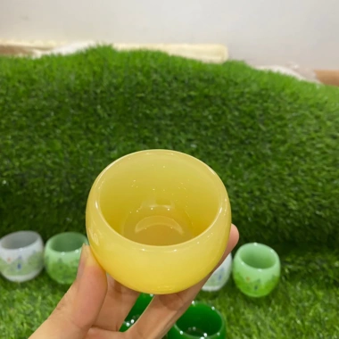 Chén uống trà ngọc cẩm thạch màu vàng 6x4cm - Đẹp mắt, thưởng trà giá 92.000đ 2