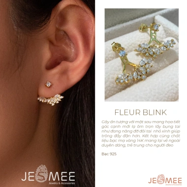 [CHÍNH HÃNG] Khuyên tai bạc 925 Fleur Blink JESMEE - Hoa tai cưới, mặc áo dài, 459k 2