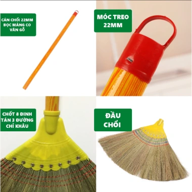 Chổi chít, chổi đót quét nhà, cầm gỗ móc treo, sạch bụi 98%, nhập khẩu 25.000đ