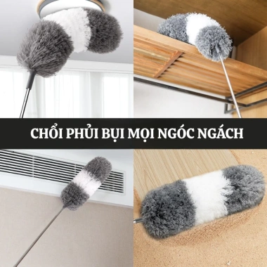 Chổi lau bụi lông xù, cán dài xoay 360°, quét trần nhà, rèm cửa, gầm giường