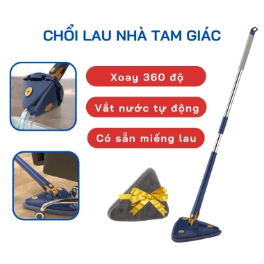 Chổi Lau Đa Năng 2.022 Miếng Lau Tam Giác Siêu Thấm Tự Vắt và Xoay 360 độ