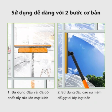 Chổi Lau Kính 3in1 Cao Cấp - Gạt Nước, Chà Rửa Siêu Sạch, Xoay 360 độ Nhựa ABS Màu Cam - Giá 34.199đ