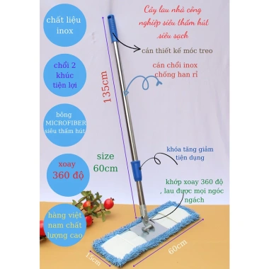 Chổi Lau Nhà Công Nghiệp 60cm Bông Dài, Cán Xoay 360 độ Giá chỉ 169k 2 Chổi Lau Nhà Công Nghiệp 60cm Bông Dài, Cán Xoay 360 độ Giá chỉ 169k 2
