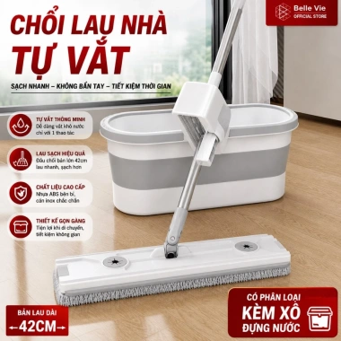 Chổi Lau Nhà Thông Minh V1-42 360 độ Bàn Lau To 42cm Đầu Gạt Bụi, Giá 159.000 VND
