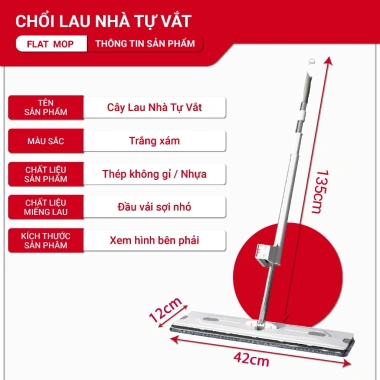 Chổi Lau Nhà Thông Minh V1-42 360 độ Bàn Lau To 42cm Đầu Gạt Bụi, Giá 159.000 VND