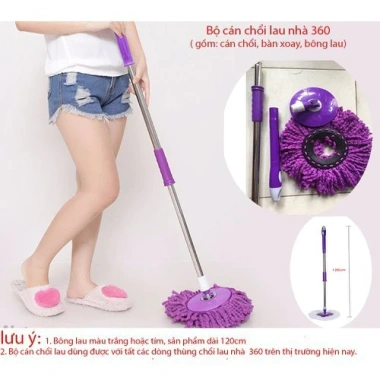 Chổi lau nhà thông minh xoay 360 độ - Bộ cán bàn bông, giá chỉ 75.000đ, tiết kiệm thời gian dọn dẹp