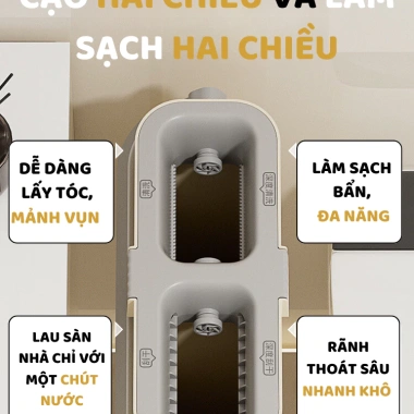 Chổi Lau Nhà Tự Vắt 360 độ Siêu Mỏng 4 Hệ Thống kèm Thùng Giặt & 2 Khăn Lau 40cm