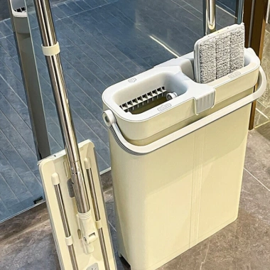 Chổi Lau Nhà Tự Vắt 360 độ Siêu Mỏng 4 Hệ Thống kèm Thùng Giặt & 2 Khăn Lau 40cm