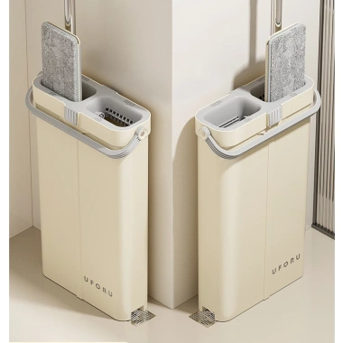 Chổi Lau Nhà Tự Vắt 360 độ Siêu Mỏng 4 Hệ Thống kèm Thùng Giặt & 2 Khăn Lau 40cm