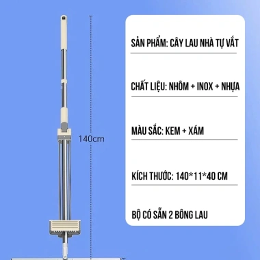 Chổi lau nhà tự vắt đa năng nhôm cao cấp 40cm UFORU 2 trong 1, tay cầm vắt nước siêu sạch - UF781