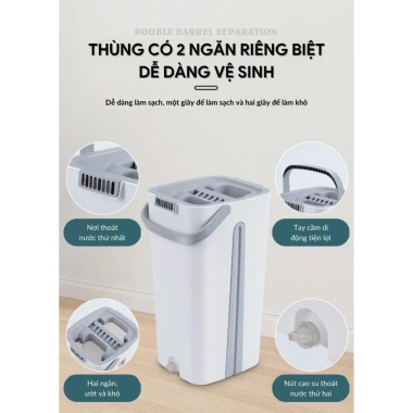 Chổi Lau Nhà Tự Vắt Xoay 360° Tách Nước - Bộ 2 Chổi 8 Bông Lau Thùng - Giá 200.000₫