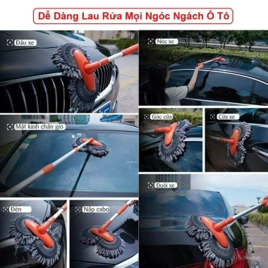 Chổi Lau Rửa Xe Ô Tô 2 Đầu Xoay 360 độ 3 Nấc Kéo Dài Tiện Lợi Bền Đẹp Giá 119k