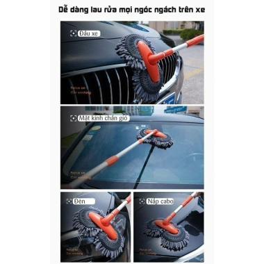 Chổi rửa xe ô tô 2 đầu xoay 360 độ khớp nối dụng cụ rửa xe bông mềm mại không xước giá ưu đãi 145.000