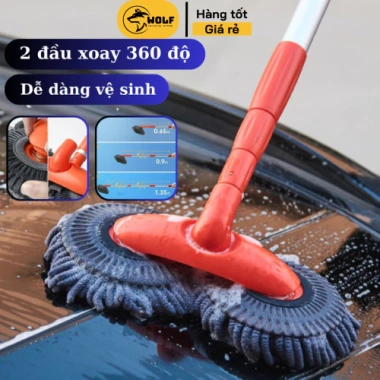 Chổi rửa xe ô tô 2 đầu xoay 360°, khớp nối điều chỉnh độ dài, bông mềm an toàn – 145k