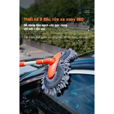 Chổi rửa xe ô tô 2 đầu xoay 360°, khớp nối điều chỉnh độ dài, bông mềm an toàn – 145k