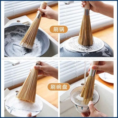 Chổi Tre Cọ Rửa Chảo Nồi Cán Gỗ Tiện Lợi - Giá chỉ 28.000 VND, phù hợp Căn Bếp Nhỏ