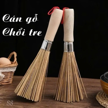 Chổi Tre Cọ Rửa Chảo Nồi Cán Gỗ Tiện Lợi - Giá chỉ 28.000 VND, phù hợp Căn Bếp Nhỏ