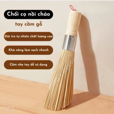 Chổi Tre Cọ Rửa Chảo Nồi Cán Gỗ Tiện Lợi - Giá chỉ 28.000 VND, phù hợp Căn Bếp Nhỏ