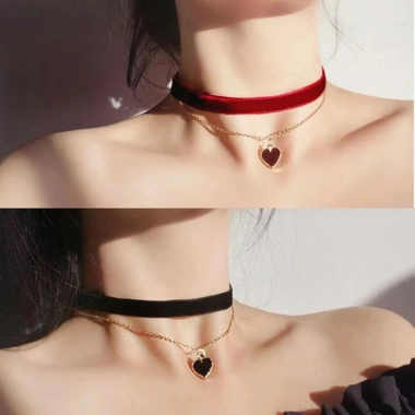 Choker Retro Nhung Đỏ Hình Trái Tim và Xương Đòn - Trang Sức Nữ Thời Trang Giá Khuyến Mãi 31.267đ