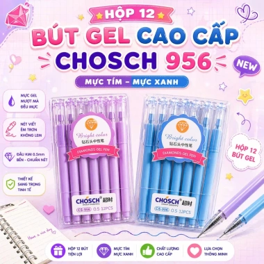 CHOSCH 956 Hộp 12 bút gel ngòi 0.5mm mực tím xanh viết êm, mực đều - Giá giảm còn 61.500 VND
