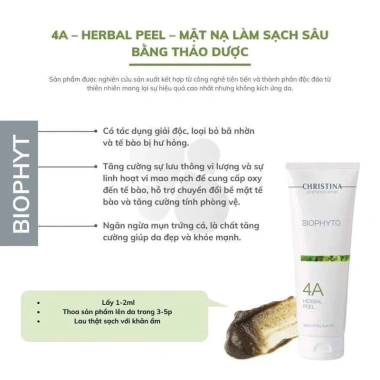 Christina Herbal Peel 4A Biophyto - Tẩy Da Chết Sâu, Loại Bỏ Mụn Cám Đầu Đen