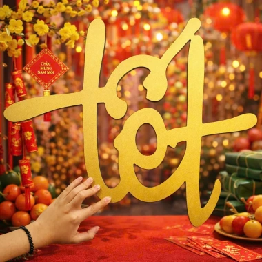 Chữ Tết 100cm Cắt Alu 3mm Đỏ Vàng Gương Vàng Nhũ Lớn 480.000 VND - Giảm 115.200 VND