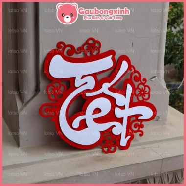 Chữ Tết Hoa Đào Đỏ Nhung 40cm - Giá chỉ 30.000đ, giảm so với 37.200, đẹp lễ Tết