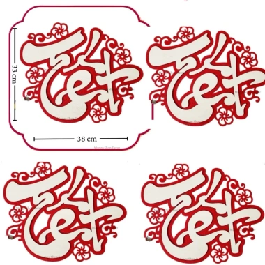 Chữ TẾT XUÂN 2.026 Hoa Trang Trí Nỉ Đỏ Mix Chữ Trắng - Dán Mành Mẹt Phên Giá 20.000đ