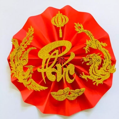 Chữ thư pháp 10cm dán dưa dừa bưởi Tết - Kim tuyến vàng đỏ đen, 5 chữ chỉ 21.000₫ 5