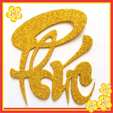 Chữ thư pháp 10cm dán dưa dừa bưởi Tết - Kim tuyến vàng đỏ đen, 5 chữ chỉ 21.000₫ 10