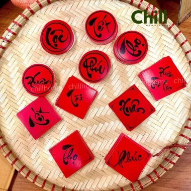 Chữ Thư Pháp Tết Phúc Lộc Thọ tem giấy đỏ, trang trí tháp bánh, giỏ quà, dán bánh chưng - giảm còn 8.800đ