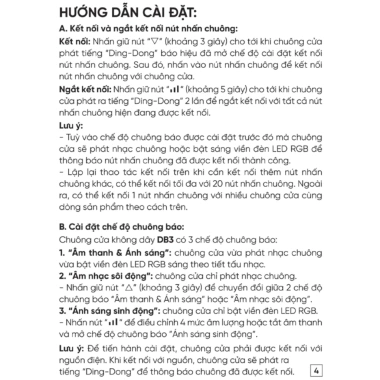 Chuông cửa không dây MPE 60 âm DB3 – 4 mức âm lượng, viền LED RGB đa sắc, không pin – 458.000₫ 8